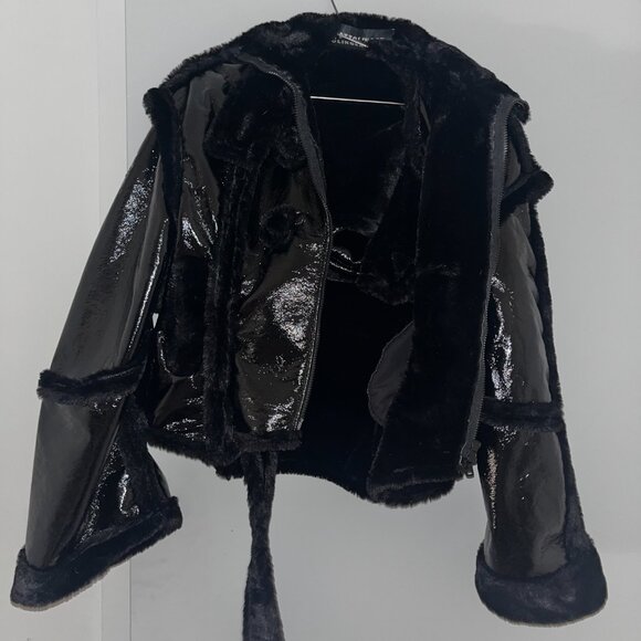 OTTOLINGER FAUX SHEARLING L BLACK TWO PIECE JACKET - Picture 4 of 6